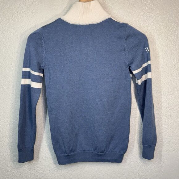Woolland Norway Juvass Merino Wool Knit Sweater 1/2 Zip Blue Washable Kids 8 - Picture 2 of 9